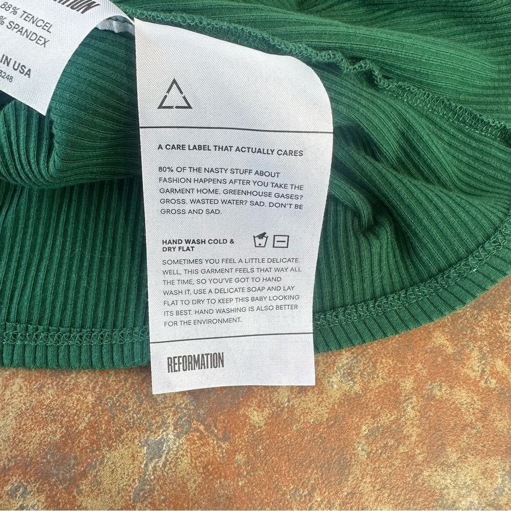 Reformation Janelle Ribbed Mini Dress L Emerald Green‎ Spruce Sleeveless Summer - Picture 8 of 11